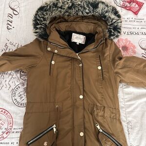Glamorous Tan Parka with Faux Fur Hood